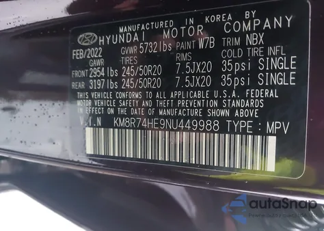 2022 Hyundai Palisade Calligraphy z USA, uszkodzony, nr VIN KM8R74HE9NU449988